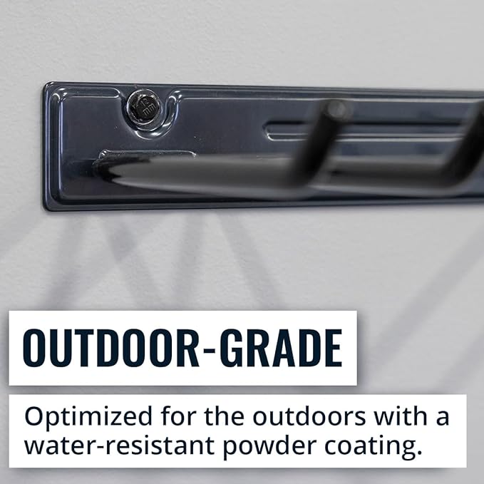 StoreYourBoard Wall-Mounted Rack With 4 Garage Hooks – Heavy-Duty Steel Holder Garage & Garden Storage for Shed, Workshop, or Home Organization – For Rakes, Shovels, Tools & More – 1 Pack, Deep Water