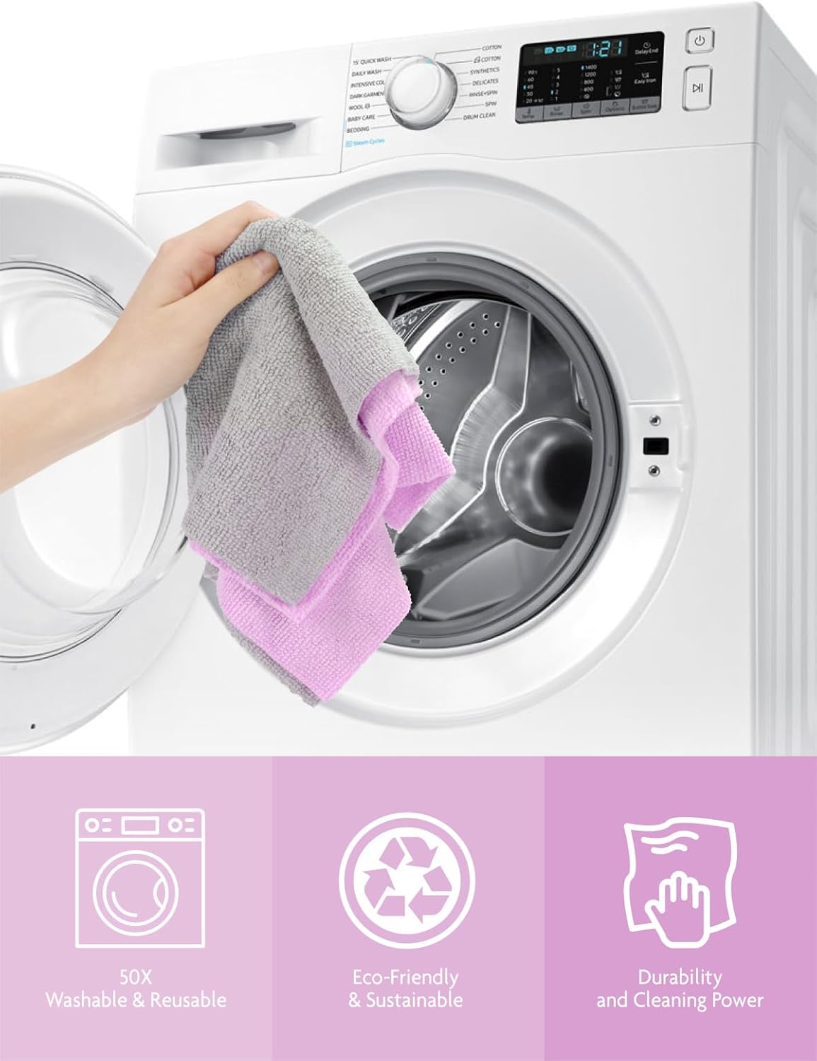 Fantasticlean Microfiber Cleaning Cloth Roll -75 pack, Tear Away Microfiber Towels, 12" x 12", Reusable, Washable, Scratch Free, Ultra Absorbent Dishcloth for Home Supplies, Car, Pet, Kitchen (Purple)