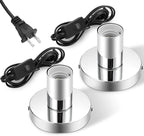 Tuanse 2 Pcs Polished Metal Desktop Lamp Base E26 E27 Screw Light Bulb Holder Sockets Night Light Base Lamp Replacement for Holding Bulb 6 Feet Cord on Off Switch Plug(Silver)