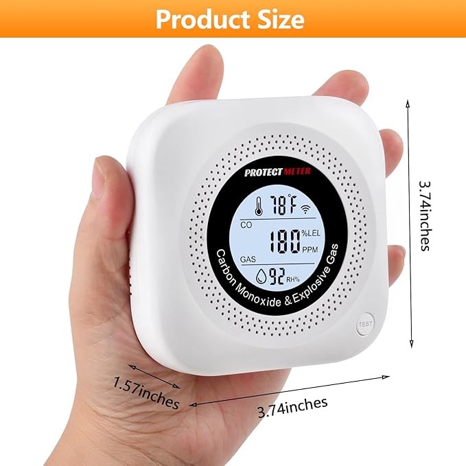 Carbon Monoxide Detectors, 2Pack 4-in-1 Natural Gas Leak Detector & Temperature/Humidity Monitor