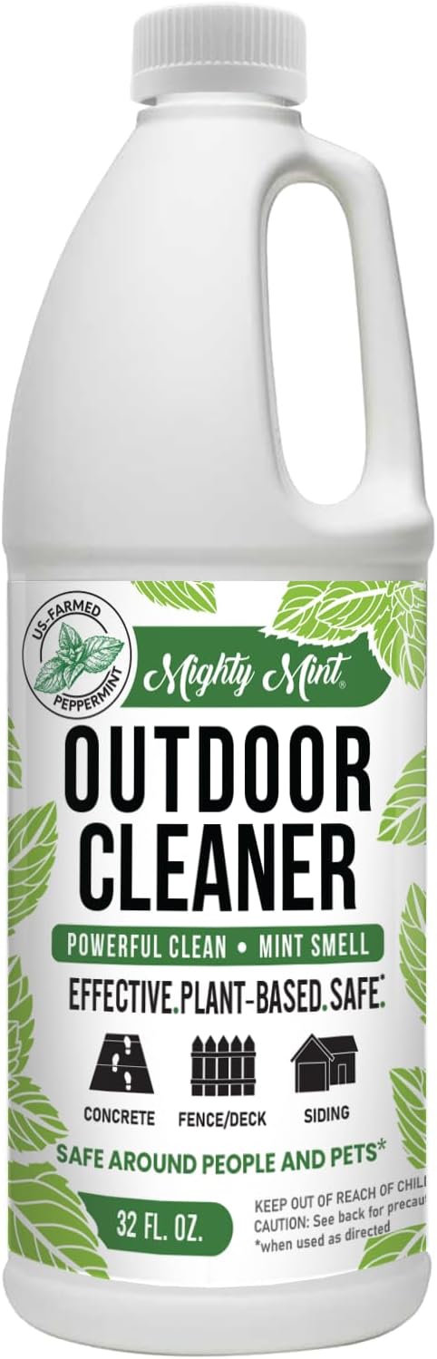 Mighty Mint Outdoor Cleaner, Powerful | Bleach-Free | Biodegradable, Cleans Stains on Wood, Decks, Concrete, Patios, and Vinyl Siding, Natural Mint Scent, 32oz
