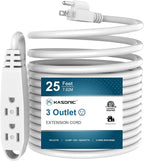 K KASONIC - 25-Feet 3 Outlet Extension Cord, UL Listed, 16/3 SJTW 3-Wire Grounded, 10 Amp 125 V 1625 Watts, Multi-Outlet Indoor/Outdoor Use, White