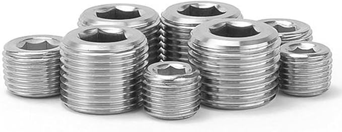 20 Pcs Stainless Steel Pipe Plug Fitting, 5 Sizes 1/8" 1/4" 3/8" 1/2" 3/4" NPT Male Internal Hex Thread Socket Pipe Plug Fitting Assortment Kit