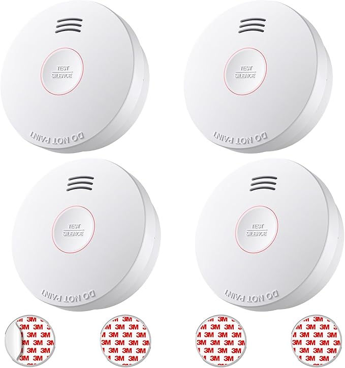 Smoke Detector 10 Year Battery, Smoke Fire Alarm with Photoelectric Sensor, Easy to Install with Magnetic Mount, Smoke Detectors with Silence Button & LED Lights for Home, 4 Pack