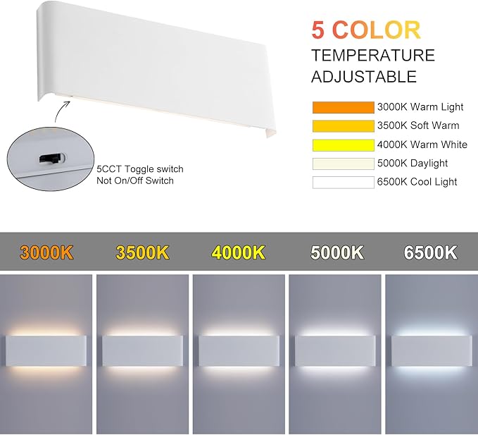 11"Modern LED vanity light,15W Dimmable 5 CCT (3000K-6500K) Adjustable Wall Lamp,Up and Down Wall Lighting,Indoor Wall Sconce for Bedroom,Staircase,Hallway,Dressing Table,4 Pack（White）