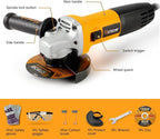 Hoteche 4-1/2-Inch Angle Grinder 6.3-Amp Compact Metal Cutting & Grinding Tool with Cutting Disc, Safety Gloves & Goggles