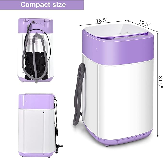 COSTWAY Portable Washing Machine, 8 Lbs Capacity, Built-in Drain Pump, Compact Laundry Washer with 6 Programs, 6 Water Levels, Child Lock, Full-Automatic washer for RV, Dorm, Apartment, Purple