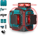 Takamine 12 Lines 3D Self Leveling Laser Level Pro, 3x360 ultra-bright Red Line with Brightness Adjustment, Two Li-ion Batteries, Remote Controller, Magnetic Rotating Stand Included