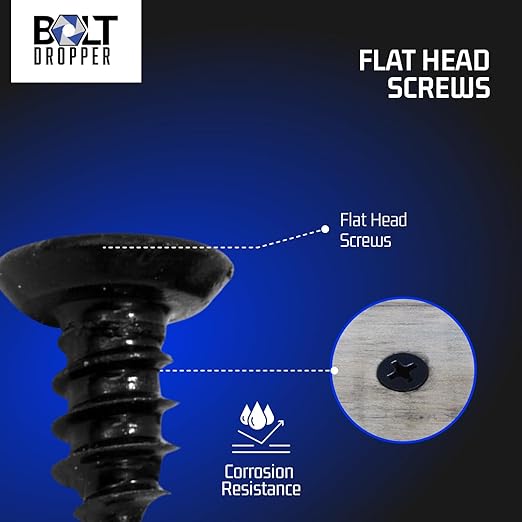 Bolt Dropper #8 x 3/8-Inch Black Screws, Pack of 25 - Xylan Coated Stainless Steel Flat Head Phillips Short Wood Screws - Corrosion Resistant for Wood, Drywall Applications, and Outdoor Projects