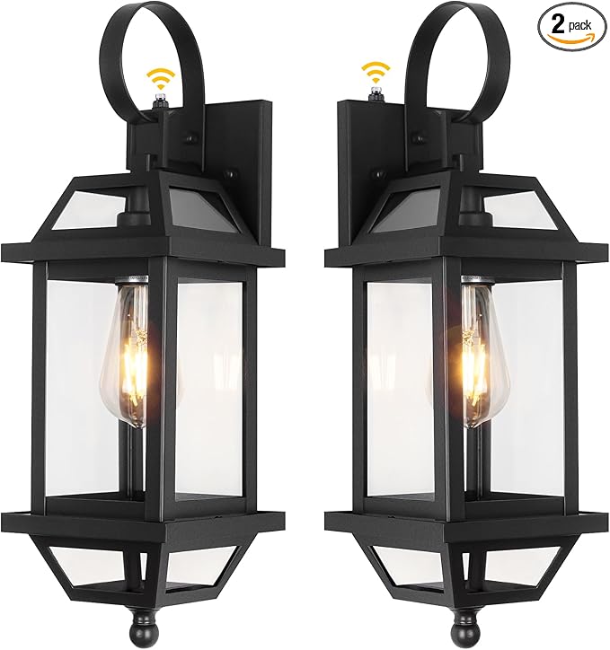 Dusk to Dawn Outdoor Porch Lights, Large Outside Modern Wall Light Fixtures 18" Black, 2-Pack Exterior Dawn Till Dusk Wall Sconces for Outside House Porch Patio ETL Listed