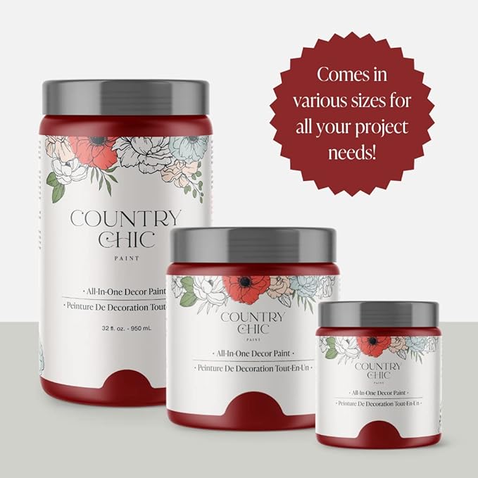 Country Chic All-in-One Chalk Paint for Furniture, Cabinets, Home Decor, Eco-Friendly, Matte Finish, Built-In Primer & Top Coat for Wood, Metal - Paint the Town (Red) - Pint 16 oz (475 ml)