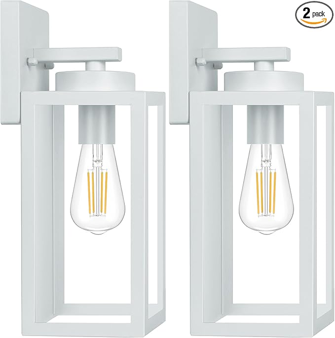 BesLowe 2-Pack Outdoor Wall Light Fixtures, Exterior Waterproof Wall Lanterns, Porch Sconces Wall Mounted Lighting with E26 Sockets & Glass Shades, Modern Wall Lamps for Front Door, Grey