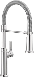 Delta Rhett Pro Style Commercial Kitchen Faucet with Pull Down Sprayer, Chrome Single Hole Kitchen Sink Faucet, Single Handle, Chrome 18829-DST