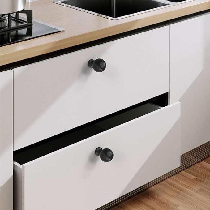 10 Pack 1-1/2 Inch Matte Black Cabinet Knobs Black Drawer Knobs Round Kitchen Cabinet Knobs Black Knobs for Cabinets Dresser Knobs Knobs for Dresser Drawers