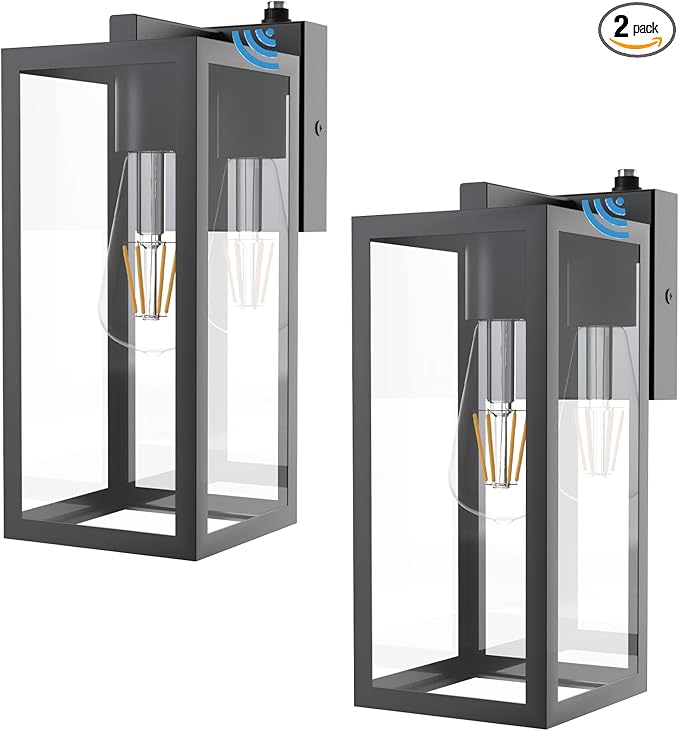 Aipsun Dusk to Dawn Sensor Outdoor Wall Lantern, Black Exterior Wall Sconce Lighting,Outdoor Wall Sconce Wall Mount with Clear Glass Shade for Entryway,Porch,Doorway(Bulb Not Included)