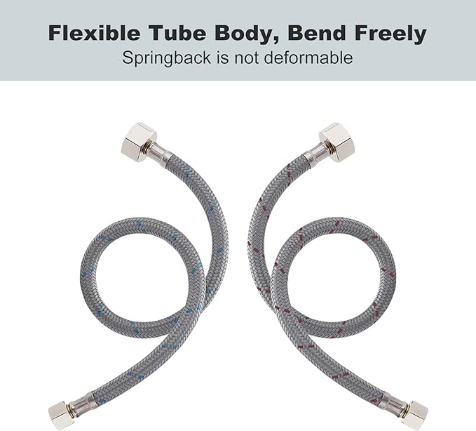 WOWOW 8 Inch Faucet Supply Hose Faucet Line Braided Nylon Sink Faucet Supply Line 3/8" Comp x 1/2" Comp 2Pcs (1 Pair)
