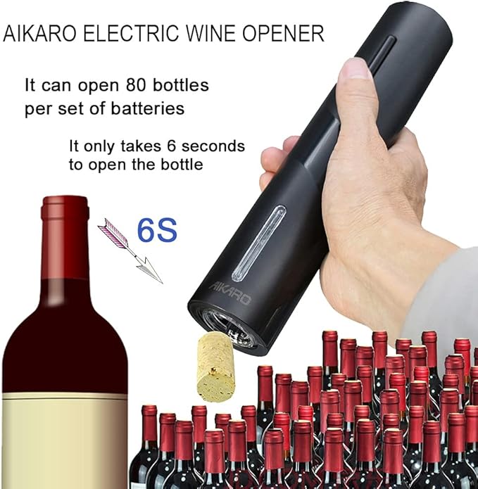AIKARO - Electric Wine Bottle Opener Automatic Electronic Corkscrew, Battery Operated (Set)