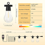LED Outdoor String Lights with 20 Shatterproof Edison Bulbs, 39.4FT Commercial Grade Patio Lights, Replaceable Wick Outside Hanging Lights Waterproof for Porch, Deck, Garden, Backyard 2700K