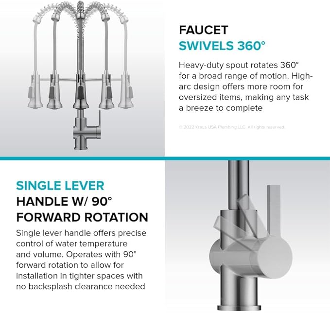 KRAUS Britt Commercial Style Single Handle Pull Down Kitchen Faucet in Spot-Free Stainless Steel/Matte Black, KPF-1691SFSMB