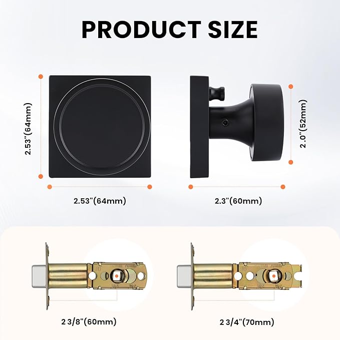 Haidms Black Interior Door Knob, Zinc-Alloy Heavy Duty Round Matte Black Privacy Door Knob Interior for Bedroom Modern Bathroom Door Lock Bulk(1 Pack)