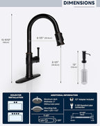 Antique Oil Rubbed Bronze Kitchen Sink Faucet with Soap Dispenser, DAYONE Pull Down Farmhouse Faucet for Sink with 3 Mode Sprayer, Single Handle High Arc, DAY-APS136-ORB