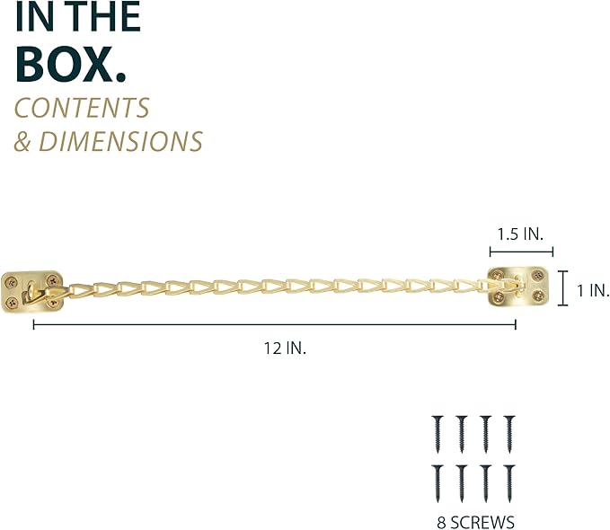 MEGA HANDLES Transom Door Chain 12-Inch, Door Chain Stopper for Transom Windows, Cabinet Door Restraint, Chain Lid Support, Durable Transom Window Hardware for Enhanced Safety - Satin Brass