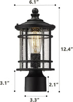 Emliviar Lamp Post Light Fixture - Modern Outdoor Post Light with Seeded Glass 12.5 Inch, Black Finish, XE229P-S BK