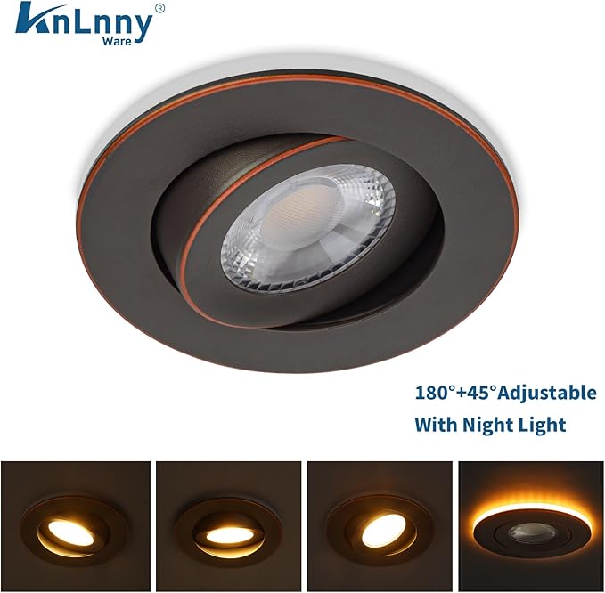 Oil Rubbed Bronze Recessed Lighting 4 Inch with Night Light 6 Pack,Gimbal Led Lights with Junction Box,5CCT Selectable,9W 750LM,Dimmable