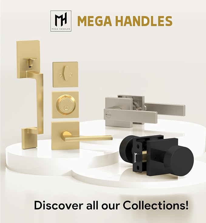 Mega Handles Ronn Entrance Entry Lever Door Handle Heavy Duty Round Locking Lever Set for Left or Right-Handed Doors, Interior/Exterior Door Levers - Satin Brass