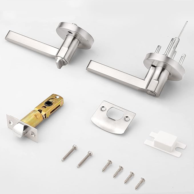 Probrico Satin Nickel Bed/Bath Door Levers Intrior Lockset Keyless Privacy Handles (5 Pack)