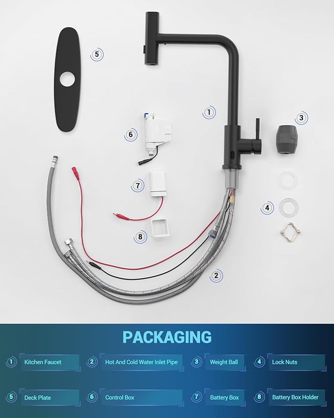 APPASO Touchless Kitchen Faucet with Pull Down Sprayer Matte Black, Waterfall Touchless Motion Sensor Hands-Free, Single Handle for 1 or 3 Holes Sink, Stainless Faucet Black with Easy Installation