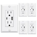 ELEGRP USB Wall Outlets, 15 Amp USB C Wall Outlets Receptacles, Outlets with USB A and USB C Ports, Tamper Resistant Receptacle, Wall Plate Included, UL Listed, 5 Pack, White