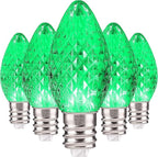 Holiday Lighting Outlet Faceted C7 Christmas Lights | Green LED Light Bulbs Holiday Decoration | Warm Christmas Decor for Indoor & Outdoor Use | 2 SMD LEDs in Each Light Bulb | Set of 500