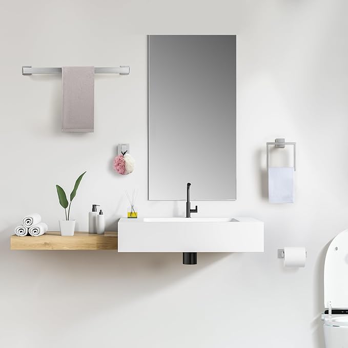 Cilee 10-Pieces Bathroom Hardware Set - Brushed Nickel Bathroom Accessories, 24 Inch Towel Bar, Square Towel Ring, Toilet Paper Holder, Towel Hook, Wall-Mounted Stainless Steel Towel Bar Rack Set