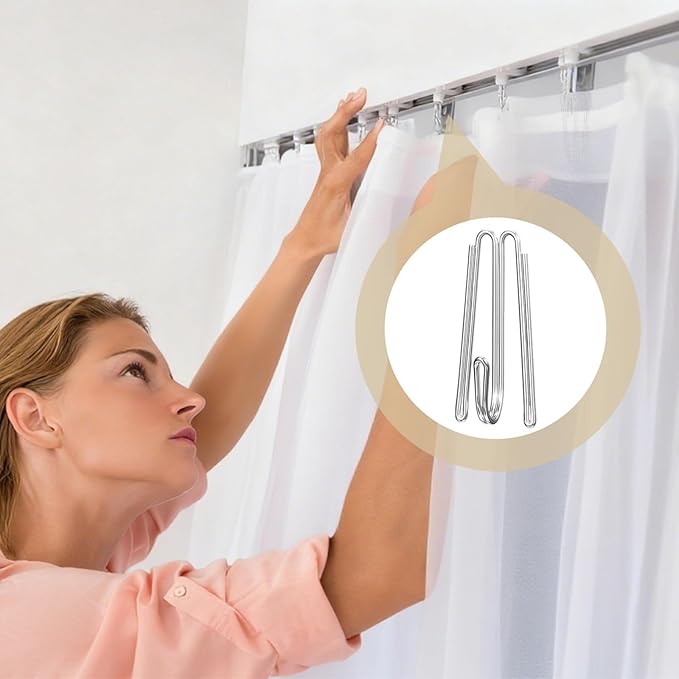 60 pcs Curtain Pleat Hooks, W Shape Pinch Pleat Hooks Clips, Stainless Curtain Drapery Hooks Pins
