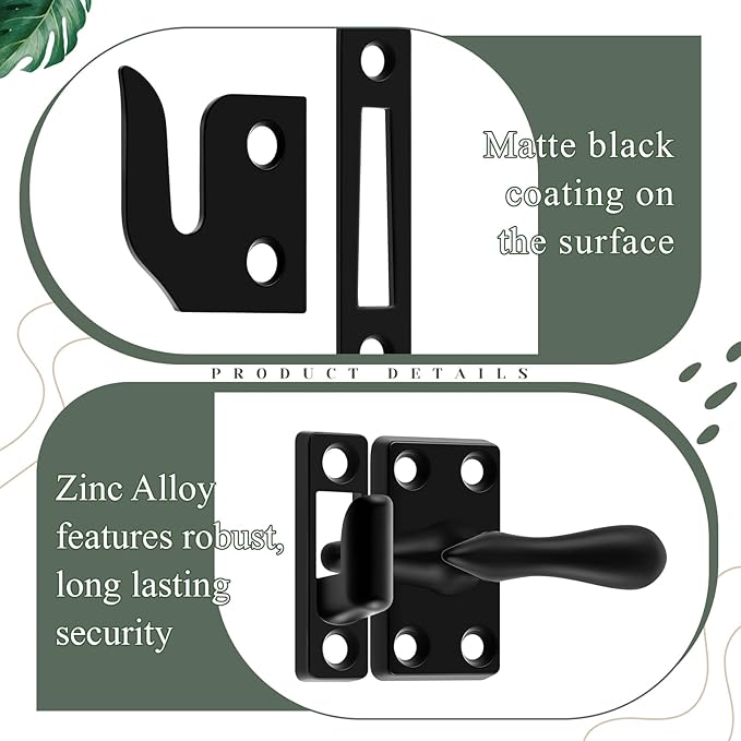 Hicarer 4 Pack Casement Window Lock 1-7/8 Inch Zinc Alloy Window Sash Lock Latch Replacement for Home Casement Windows (Matte Black)