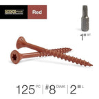 Deck Plus 2 Inch Epoxy Coated Exterior Wood and Fence Screws #8 x 2 Torx/Star Drive Included Coarse Thread, Outdoor Rust Resistant Decking Screw, Red, 1lb Box, 147 Pieces | 48427