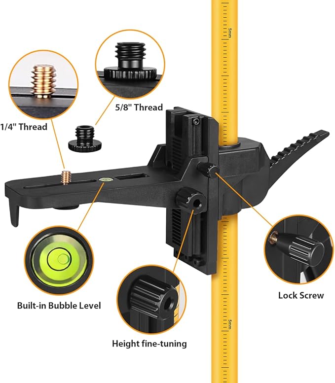 Takamine Ft./3.7m Telescoping Pole with Adjustable Laser Level Tripod, 1/4-Inch by 20-Inch Laser Pole Mount for Rotating Laser Levels Includes 5/8"-11 Adapter Nut