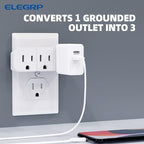 ELEGRP Triple Outlet Extender, 3-Prong Grounded Wall Tab, Multiple Outlet Extender Adapter Plug with 3 Electrical Outlets for Travel Home Hotel Office, ETL Listed, 3 Pack, White