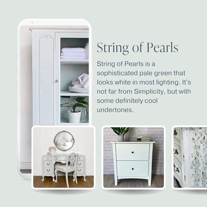 Country Chic All-in-One Chalk Paint for Furniture, Cabinets, Home Decor, Eco-Friendly, Matte Finish, Built-In Primer & Top Coat for Wood, Metal - String of Pearls (Light Green) - 8 oz (237 ml)
