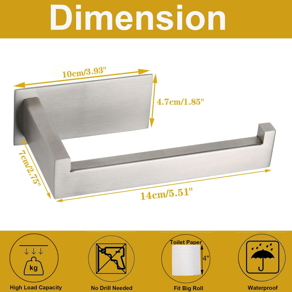 Toilet Paper Holder, Self Adhesive Tissue Holder Stainless Steel Rustproof Paper Roll Holder, No Drilling Easy to Install, Toilet Paper Rack Suitable for Office, Bathroom (2, Brushed Nickel)