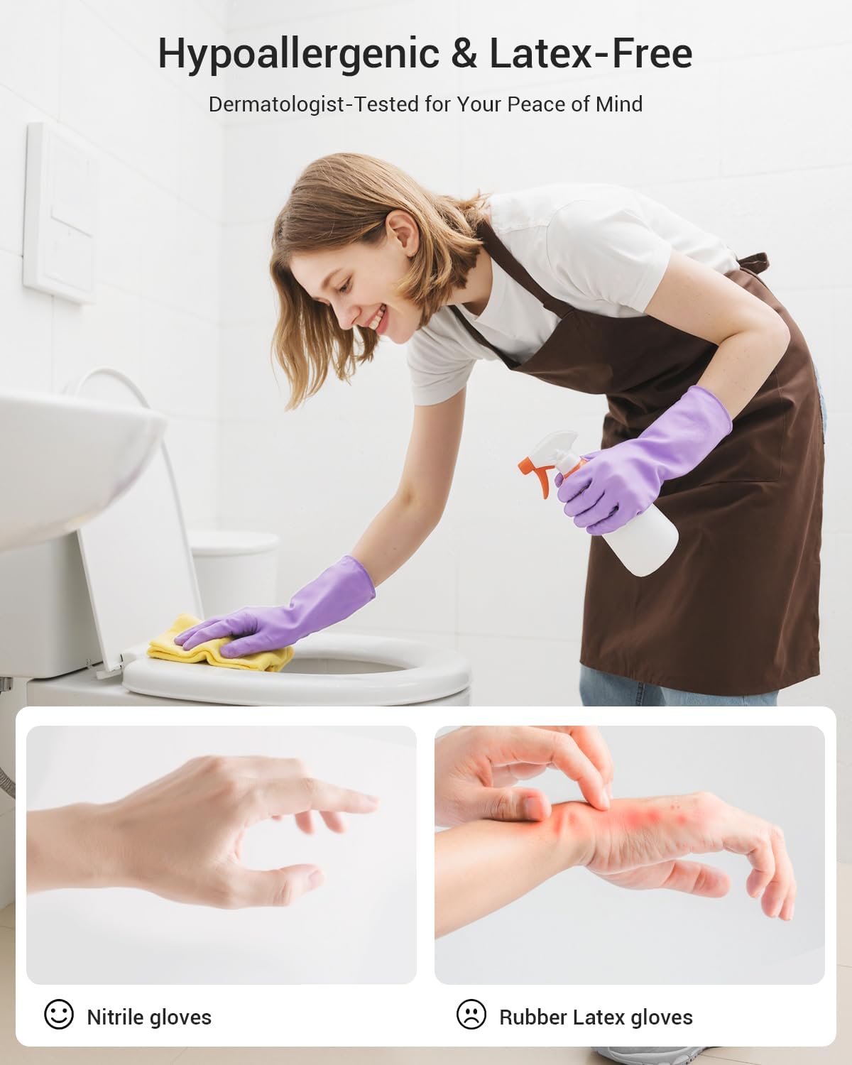 ThxToms 4 Pairs Latex Free Nitrile Cleaning Gloves, Reusable Rubber Free Gloves for Household Cleaning, Flexible and Non-Slip