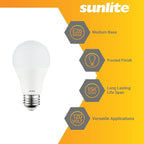 Sunlite 40419 3-Way LED A19 Light Bulb, 5/9/15 Watts (40W 60W 100W Equivalent), 500-1000-1600 Lumens, Medium E26 Base, Omni-Directional, ETL Listed, Frost, 3000K Warm White, 6 Count