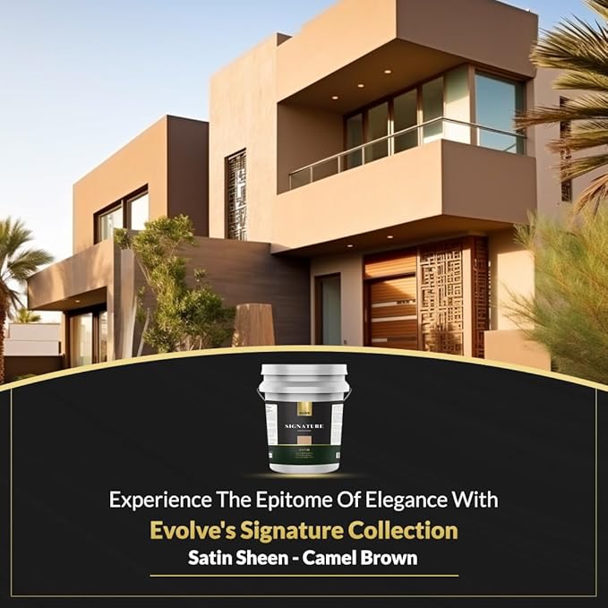 EVOLVE Signature Paint & Primer: Luxury Paint & Primer for Indoor & Outdoor Surfaces, Minimal Odor, Satin Sheen (Camel Brown, 5 Gallon)