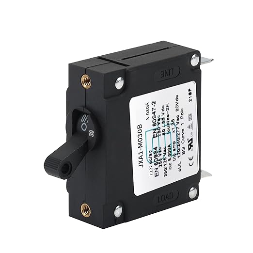 GLOSO J Type Toggle Hydraulic Magnetic Single Pole Circuit Breaker AC/DC Manual Reset Switch Yachts Campers Caravans Black Toggle, 30A, J1P