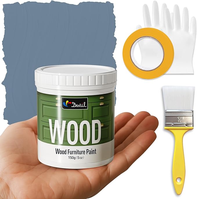 DWIL Matte Finish Furniture Paint - 5 Oz Wood Paint for Cabinets, Doors, Tables, and Dressers Refinishing - Water-Based, Non-Toxic & Odorless, Easy to Apply(Blue Grey)-Trial Pack