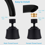 iFealClear Kitchen Sink Faucet Head, 360° Faucet Sprayer Attachment, Large Angle Rotatable Kitchen Faucet Aerator with 2 Ball Joint, 4 Spray Modes, Extra Male Female Thread Adapters, Matte Black