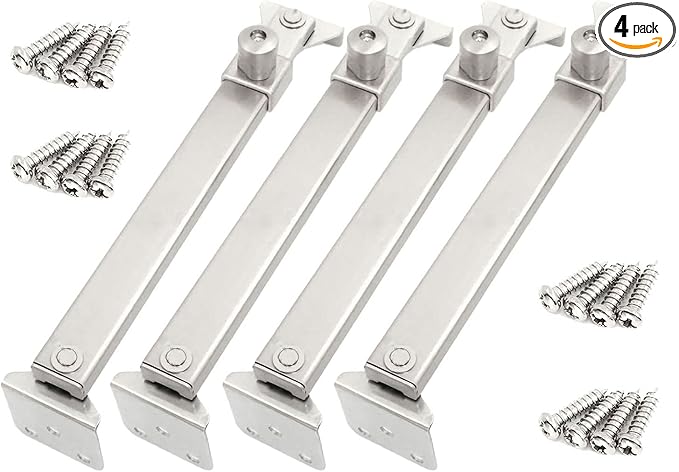 Window Hinges - Casement Window Stays & Locks, Angled Fixed Base, Sprayed Silver Style, 2 Pair, 6 Fixed Slots