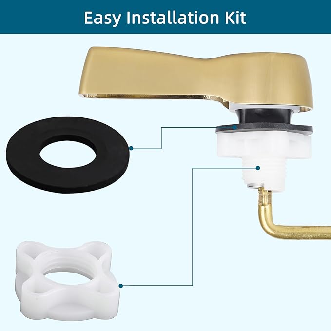 Hygie Rinse Metal Toilet Handle Replacement, Universal Front Mount, Brushed Gold Toilet Lever Flusher with Stainless Steel Flapper Chain, Toilet Repair Kit