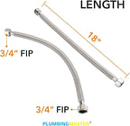 Stainless Steel Corrugated Water Heater Connector, 18-Inch, 3/4" FIP* 3/4" FIP hot and cold Corrugated Water flexible hose, Leak-Proof, 10-Year Warranty, 2-pack